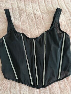 VS black Rhinestone-Trim Corset Tank Top
